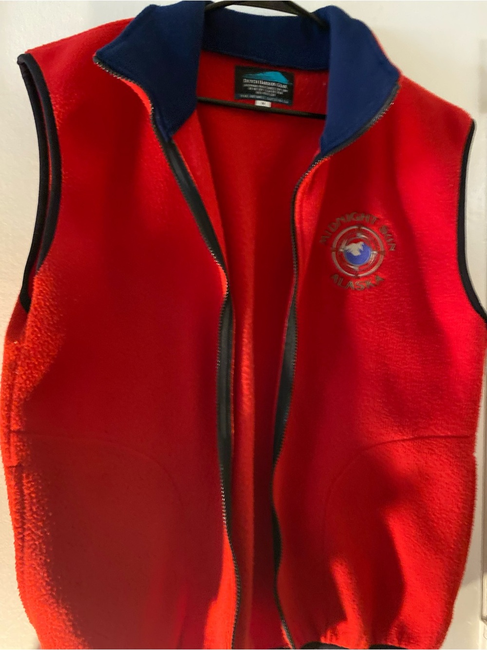 Red Fleece Vest with Navy Trim - Alaska Embroidered